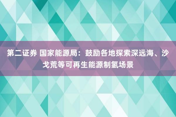 第二证券 国家能源局：鼓励各地探索深远海、沙戈荒等可再生能源制氢场景