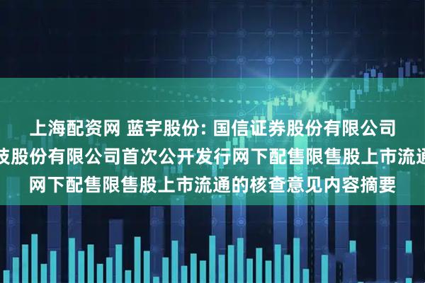 上海配资网 蓝宇股份: 国信证券股份有限公司关于浙江蓝宇数码科技股份有限公司首次公开发行网下配售限售股上市流通的核查意见内容摘要